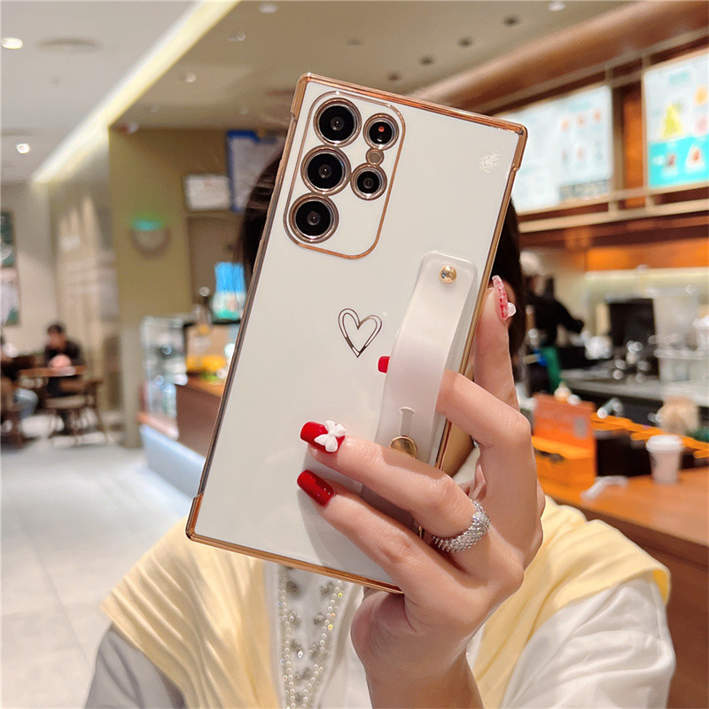 Dây Đeo Cổ Tay Giá Đỡ Mạ Dành Cho Samsung Galaxy S25 S24 FE S25 S24 S23 UItra Plus Bên Trái Tim Tình Yêu Chống Sốc Ốp lưng
