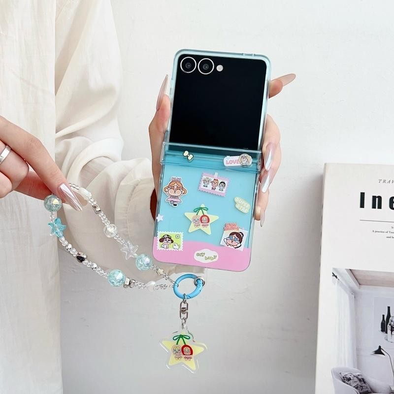 Ốp điện thoại cứng bảo vệ cho Samsung Galaxy Z Flip7 5G/Z Flip5/Z Flip6/Z Flip4, N3 Flip, Mix Flip 2, kèm dây đeo, thiết kế hoạt hình dễ thương