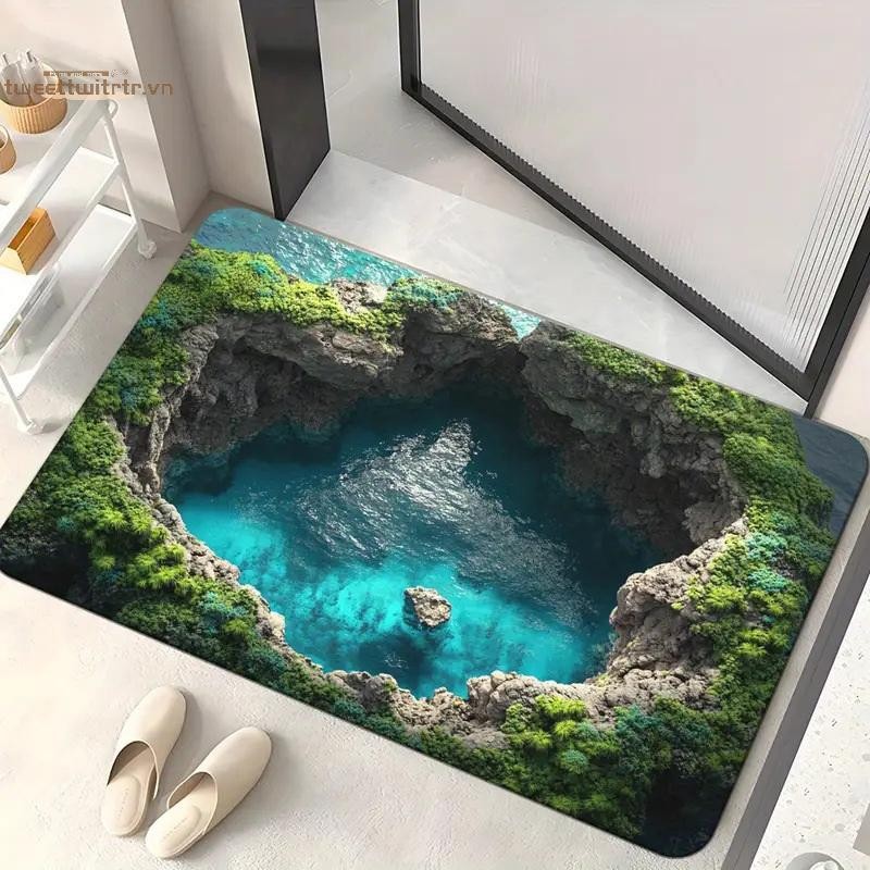 Thảm trải sàn bằng vải Polyester trực quan TRTR 3D cho cửa phòng tắm gia đình, Thảm lót chân thấm hút và chống trượt, dễ bảo trì VN