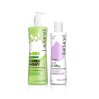 Bộ Dung Dịch Vệ Sinh Phụ Nữ Lactacyd Soft & Silky Dưỡng Ẩm 250ml + Sữa Tắm Gội Trẻ em Lactacyd Milky 5