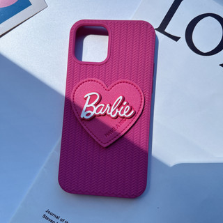 Da Trái Tim 3D Barbie Thời Trang Họa Tiết Dệt Magenta Bảo Vệ Toàn Diện Ốp Điện Thoại Chống Sốc Cho iPhone 17 17 17Air 16 15 14 13 12 11 ProMax Plus XsMax XR X Xs SE2020 7 8 Ốp Lưng