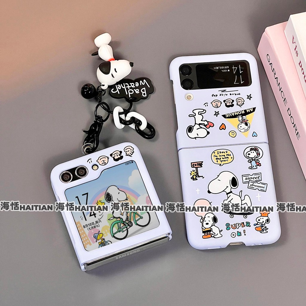 Ốp Điện Thoại Thích Hợp Cho Samsung Galaxy ZFlip7 Blue Cartoon Dễ Thương Snoopy Cho ZFlip 7 6 5 4 3 5G N3Flip MixFlip Dây Có Thể Gập Lại Vỏ Bảo Vệ Cứng