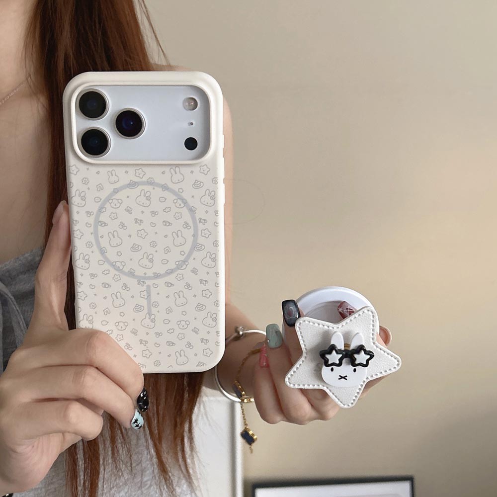 Ốp lưng TPU Tương thích với iPhone 13 14 14Pro 14ProMax 15 15Pro 15ProMax 16 16Pro 16ProMax 17 17Pro 17ProMax Vỏ nam châm họa tiết thỏ màu be