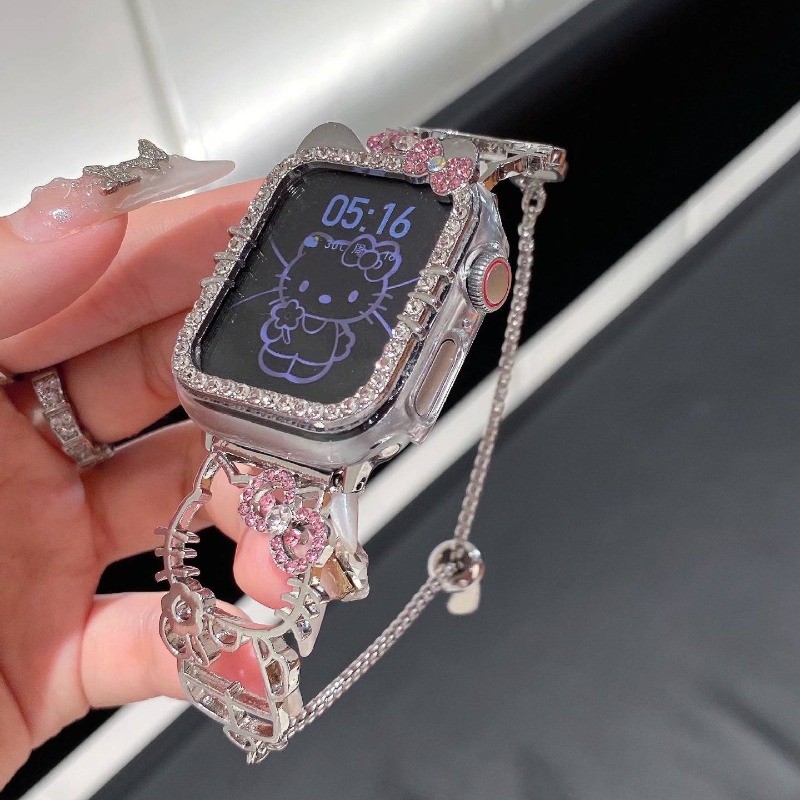 Y2K Hello Kitty Watch Case cho Apple Watch Band 40mm 41mm 44mm 45mm Bling Diamond Vỏ Anime dễ thương cho iWatch Series S11 / S10 42mm 46mm 9 8 7 6 5 4