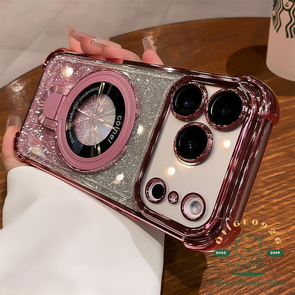【 Ốp lưng iPhone17 】 Túi khí màu cam chống rơi khung lấp lánh từ tính Vỏ điện thoại iphone17 Pro Max 16 15 14 13 12 cho vỏ iPhone Vỏ mềm silicon TPU chống sốc