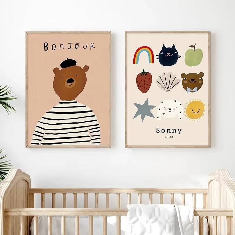 Hoạt Hình Động Vật Trẻ Em Trang Trí Phòng Áp Phích Chó ngỗng Thỏ Hoa Hoang Dã Treo Tường Nghệ Thuật Vải In Hình Vườn ươm Trang Trí Phòng Bé
