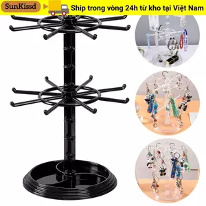 Giá treo móc khóa SUNKISSD, Giá trưng bày vật liệu Acrylic nhiều lớp, Giá đỡ đồ trang sức có thể điều chỉnh Tầng Spinner Màn hình DIY Người tổ chức Giá lưu trữ Màn hình mặt bàn