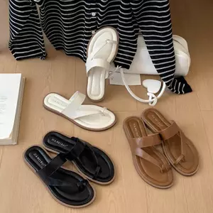 TT Phiên Bản Hàn Quốc Flip-Flops Nữ Mùa Hè Đế Phẳng Chống Trơn Trượt Giày Đi Biển Da Thật Thời Trang Flip-Flops