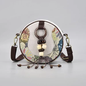 Chuông Đường Phố Cổ Phong Cách Dân Tộc Vải Handmade Túi Tròn Nhỏ Nữ Phù Hợp Với Tua Rua Một Vai Túi Đeo Ngang Đính Hạt Trang Trí Túi Nữ