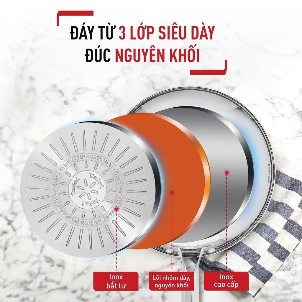 Chảo Chiên Inox Chống Dính Tefal Duetto Plus 24/26/28cm Dùng Bếp Từ Titanium Chính Hãng
