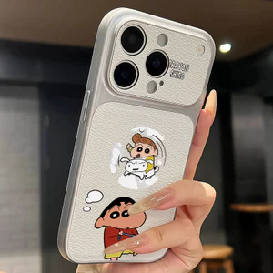 Ốp lưng iPhone Họa tiết da mạ Cặp đôi Crayon Shin-chan họa tiết iPhone 17 16 15 14 13 12 11 Pro Max Plus Max