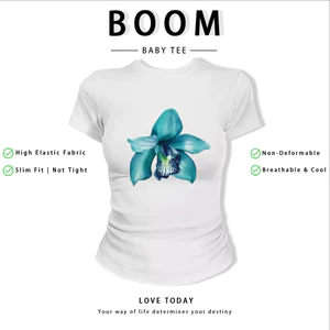 BOOM Áo Baby Tee Nữ Cotton Ôm Body-Áo Thun Ngắn Tay Y2K In Hình PhongCách Mùa Hè, Cổ Tròn Hàng Đầucách hàn quốc phong257