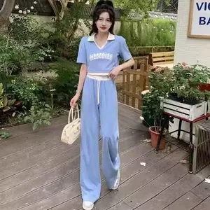 Quần dài thể thao ngắn thời trang Bộ đồ thời trang mùa hè Bộ đồ hai mảnh ngắn tay cay ngọt ngào