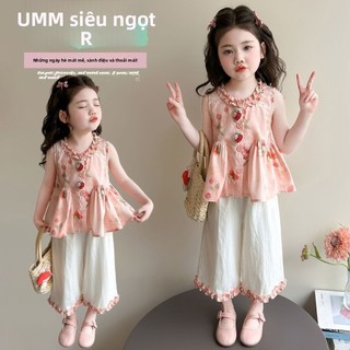 Bộ đồ bé gái mùa hè hoa nhí - Áo sát nách bèo cổ phối quần ống rộng phong cách ngọt ngào