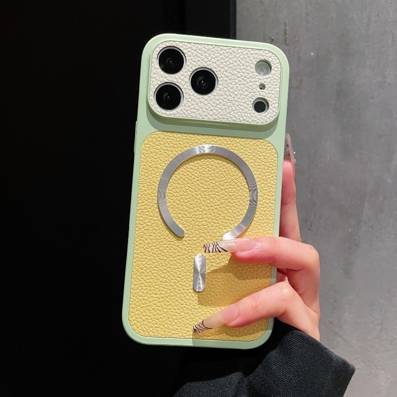 Ốp điện thoại từ tính bằng da họa tiết vải thiều sang trọng tức thì 17 Thích hợp cho iPhone 17 16 15 14 13 12 11 PRO MAX Ốp lưng