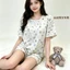 Bộ Đồ Ngủ Cotton Yunduo Phong Cách Nóng Bỏng Douyin Trực Tiếp Quần Short Ngắn Tay Nữ Quần Áo Mặc Nhà Phong Cách Đại Học