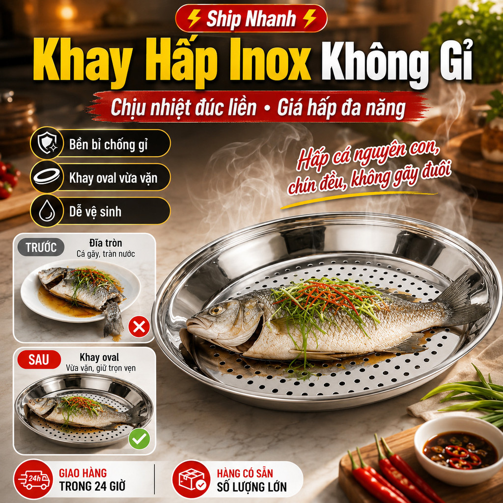 ⚡Ship Nhanh⚡Inox không gỉ bền khay hấp|Chịu nhiệt đúc liền giá hấp đa năng|Chảo xào chuyên dùng khay hấp