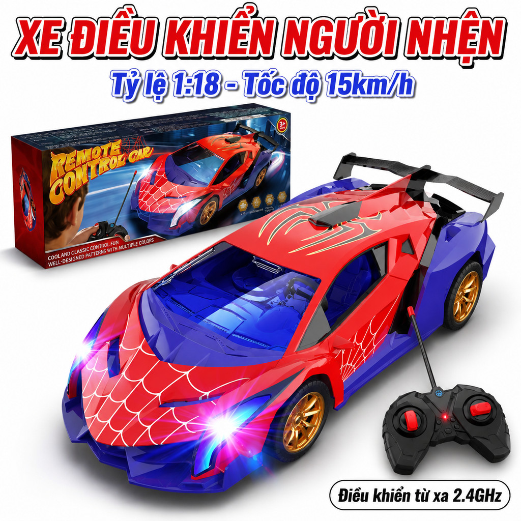 Mô hình xe siêu ô tô Người Nhện điều khiển từ xa tay cầm dễ dùng cho người mới Quà sinh nhật bé trai