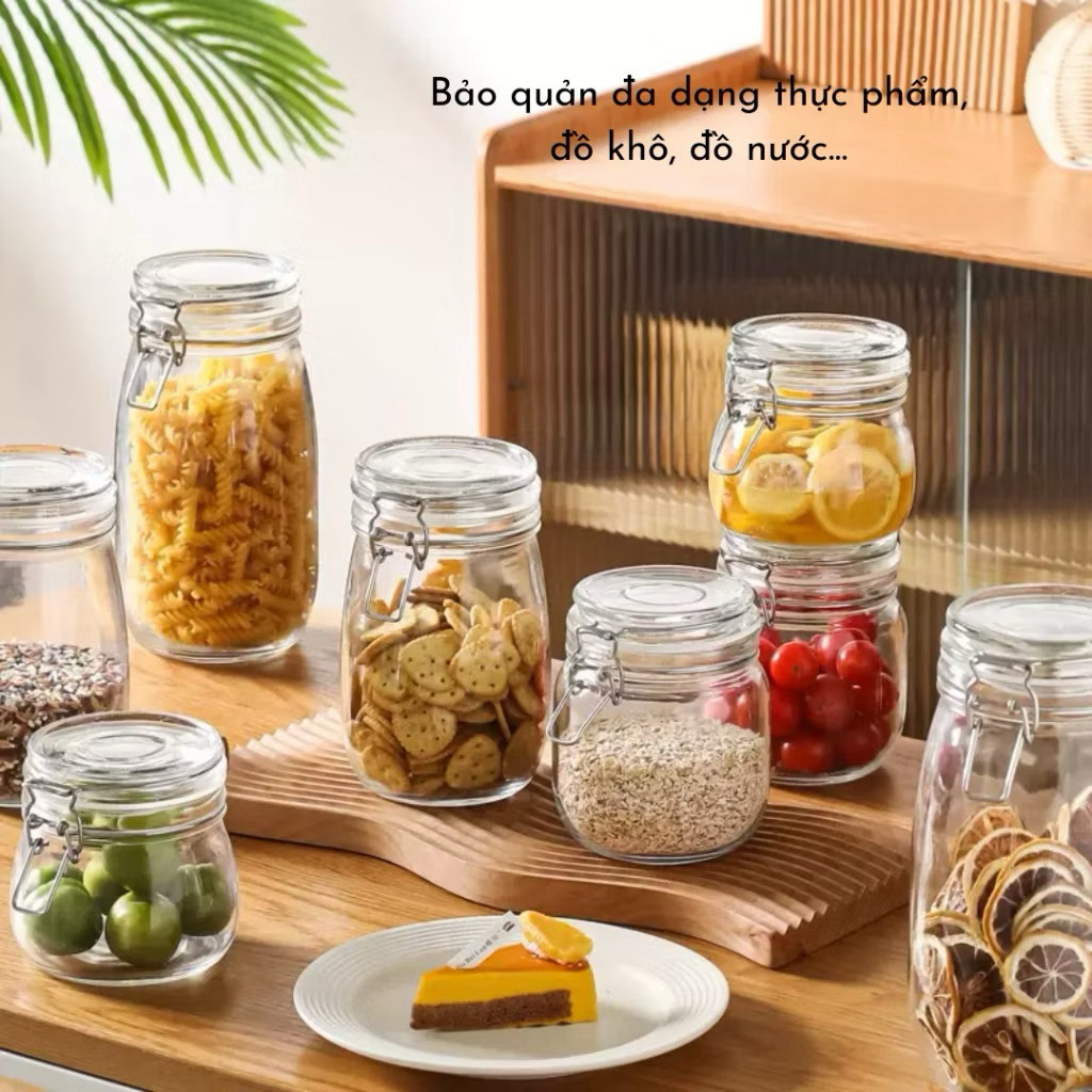 Hũ thủy tinh nắp cài kim loại dáng tròn 500ml ~ 3000ml