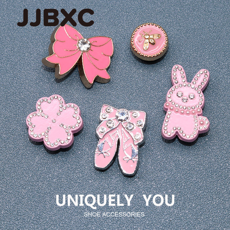 JJBXC Charm Gắn Dép Nơ Kim Loại Màu Hồng Dễ Thương DIY Phụ Kiện Trang Trí Dép Sục Dép Lỗ