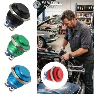 Công tắc nút nhấn FANIELLAPOWELL, Công tắc tạm thời 16mm tự cài đặt lại, Công tắc điện kim loại đầu tròn chuyên nghiệp Phụ kiện ô tô