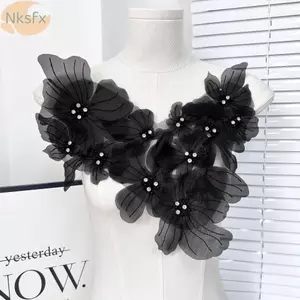 NKSFX Hoa Vải Miếng Dán, Phụ Kiện Quần Áo Ren Hoa Vải Trang Trí Miếng Dán, Lưới Trang Trí Thêu Tay DIY Ren Miếng Dán