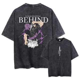 Áo Thun Unisex Màu Đen Wash Acid Jujutsu Kaisen Toji, Áo Phông Oversize Nam Nữ Anime Manga Phong Cách High Street Cotton