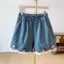 Mùa hè Phong cách mới Hoạt hình Miếng dán viền ren Quần short Denim eo co giãn