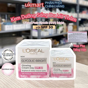 Kem dưỡng sáng mờ thâm nám L'Oreal Paris Glycolic (AHA) Bright SPF 17 50ml