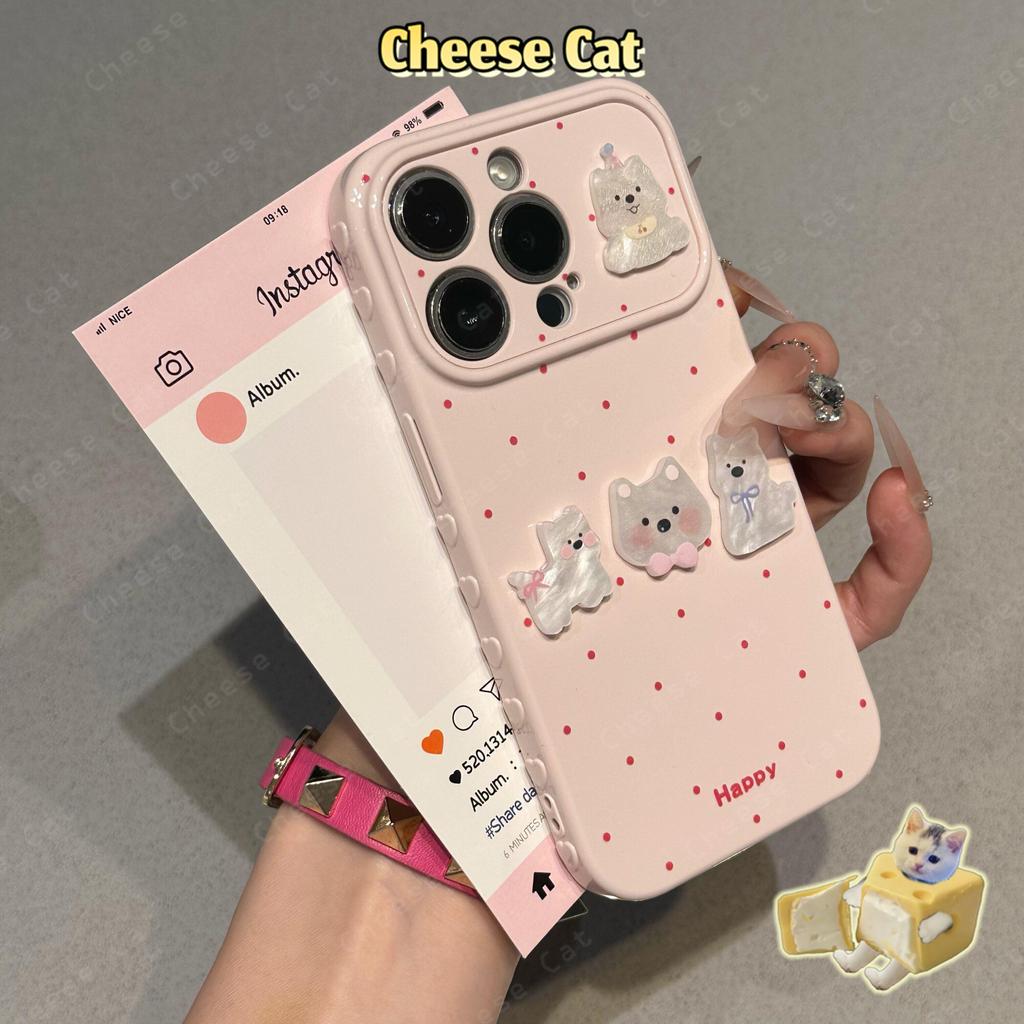 Ốp điện thoại hình cún con chấm bi dễ thương cho iPhone 17 11 12 13 14 15 Plus Xs Max XR 7 Plus 16 Pro Max