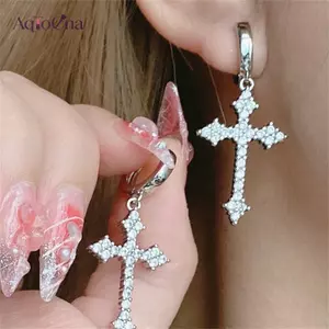 AqToCna Mới Kim Cương Giả Zircon Chữ Thập Mặt Dây Chuyền Bông Tai Nữ Thời Trang Hàn Quốc Thả Vòng Bông Tai Sinh Nhật Trang Sức Quà Tặng AqToCna