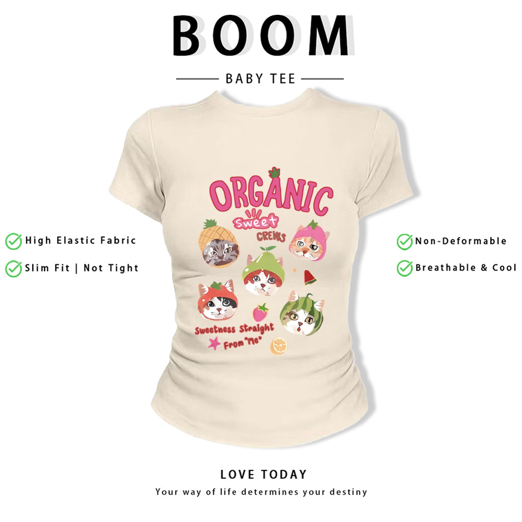 BOOM Áo Baby Tee Nữ Cotton Ôm Body-Áo Thun Ngắn Tay Y2K In Hình PhongCách Mùa Hè, Cổ Tròn Hàng Đầucách hàn quốc phong413