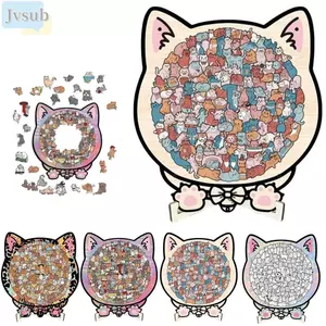 Câu đố ghép hình bằng gỗ cho mèo JVSUB, 135 mảnh có khung hình mèo màu Morandi Câu đố hình mèo, Đồ trang trí câu đố cho mèo Macaron Color Cut Cat Pieces