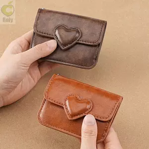 Hộp đựng thẻ ROLY, Ví đựng thẻ Mini hình trái tim nhiều thẻ, Túi đựng tiền mặt bằng da PU nhẹ Du lịch