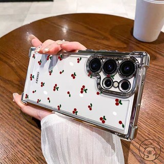 Tương Thích Cho iPhone 14 Plus 13 12 Mini 11 Pro Max Ốp Điện Thoại Dễ Thương Đỏ Anh Đào Trái Cây Mạ Đơn Giản Chống Rơi Chống Sốc Trong Suốt Vỏ Mềm Trong Suốt
