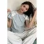 Áo thun ngắn tay thêu chữ cho nữ Mùa hè Phong cách mới Khâu màu sắc tương phản Thiết kế Niche Hot Girl Short Slim-Fit Top
