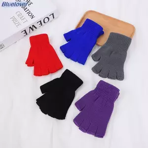 Bluelover 1 Đôi Nhiều Màu Sắc Dệt Kim Ngắn Nửa Ngón Găng Tay Thu Đông Dệt Kim Co Giãn Ấm Cổ Tay Găng Tay Màu Trơn Mùa Đông Đi Xe Đạp Phụ Kiện Mới