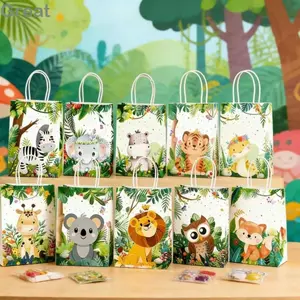 TUYỆT VỜI 10 Chiếc Túi Ủng Hộ Tiệc, Phim Hoạt Hình Hổ Rừng Động Vật Chủ Đề Túi Giấy Kraft, 21x15cm Ngựa Vằn Sư Tử Hươu Cao Cổ Ăn Nhẹ Túi Bảo Quản Đồ Dùng Dự Tiệc