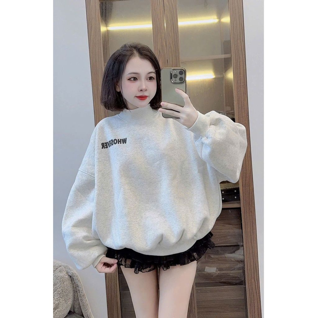 Áo nỉ sweater cổ tròn dài tay mùa đông kiểu dáng đẹp với họa tiết-TRÀ SỮA dễ thương