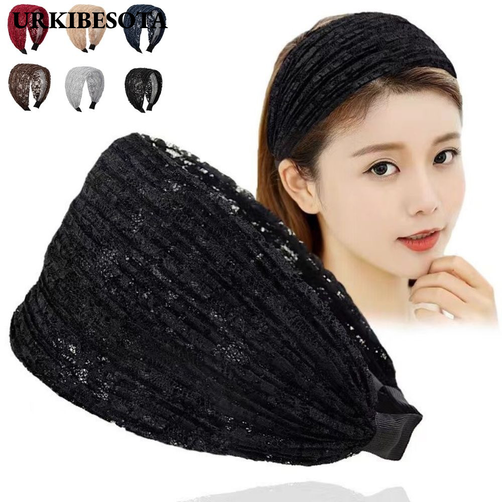 URKIBESOTA Băng đô tóc rộng Phụ kiện tóc lưới ren co giãn Băng đô nữ thanh lịch không trơn trượt