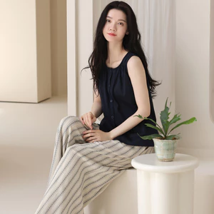 Phụ Nữ Mở Trước Áo Vest Không Tay Quần Dài Pyjama Bộ Có Tích Hợp Áo Ngực Rời Loungewear Cho Nghỉ Trong Nhà Và Thường Ngày Ngoài Trời Đi Chơi