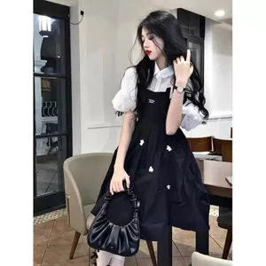 Ngọt Ngào Phong Cách Nhật Bản Đen Sling Đầm Nữ Mùa Hè Phong Cách Mới Thiết Kế Hoa Nhỏ Sling Đầm Phong Cách Preppy Váy Nhỏ