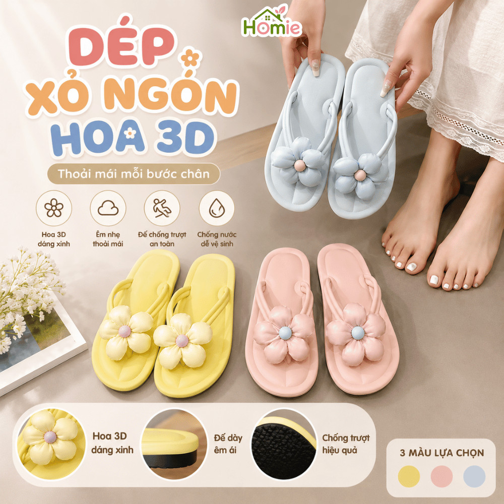 Dép Xỏ Ngón Nữ Đế Xuồng Hoa Xinh HOMIE, Dép Đi Biển, Đi Trong Nhà, Phối Đồ Hè Cực Đẹp
