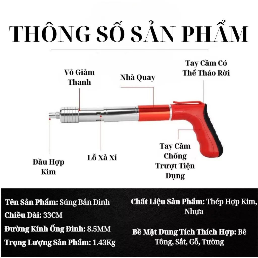 Máy Bắn Đinh Hạt Nổ Mẫu Mới Nhất 2025 Bắn Đinh Bê Tông tiện lợi đễ dùng (Tặng Kèm 100 Đinh )