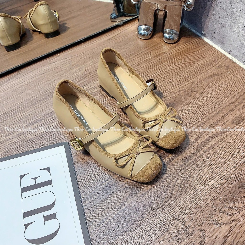 [Thảo Em - BB40] Giày búp bê dấu đế 3p mềm phối mũi da lộn xinh cá tính thời trang