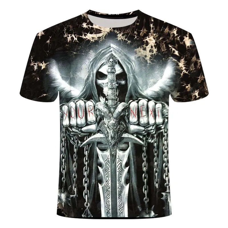 Áo thun đầu lâu nampunk rock thiết kế retro gothic, in ấn 3D, phù hợp mùa hè