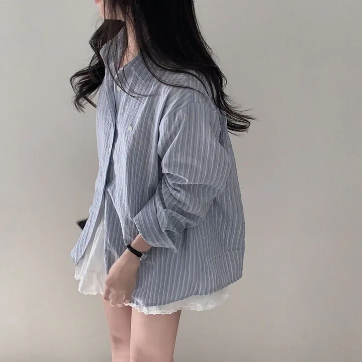 SUXI Áo sơ mi sọc dài tay đơn giản dành cho nữ đầu thu mới 250903