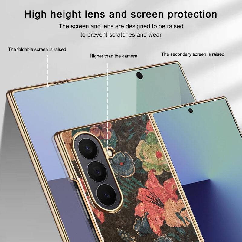 Ốp YJD Dành Cho Samsung Galaxy Z Fold7 Fold6 Fold5 Họa Tiết Cổ Điển Thanh Lịch Mạ Điện Cạnh Chống Rơi Vỏ Điện Thoại