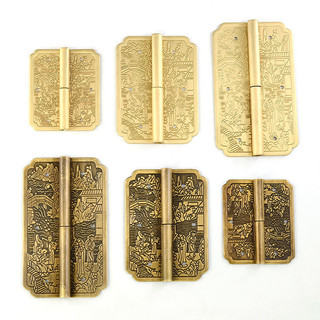 Cổ Trung Quốc Tất Cả Đồng Khắc Phong Cảnh Nhân Vật Tay Cầm Bản Lề Bộ Cổ Điển Gỗ Gụ Nội Thất Hộp Trên Tủ Đồng Phụ Kiện