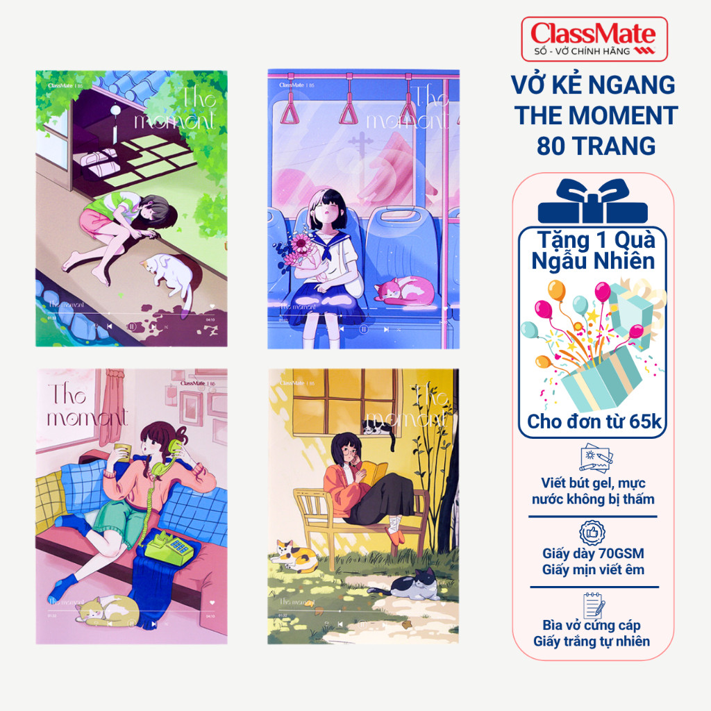 Vở Kẻ Ngang The Moment  Vở B5 80 Trang Bìa Chống Nước, Tập Học Sinh Dòng Kẻ 2 Màu Chống Lóa NB5-08-0201 -AT